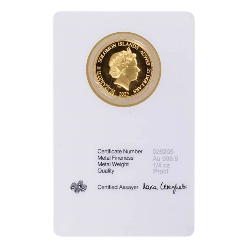 1/4 oz Solomon Islands Lady Liberty Gold Coin in Assay Card | PAMP Suisse