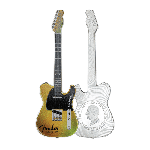 1 oz 2026 75th Anniversary Fender Telecaster Mystery Box Silver Coin | PAMP Suisse
