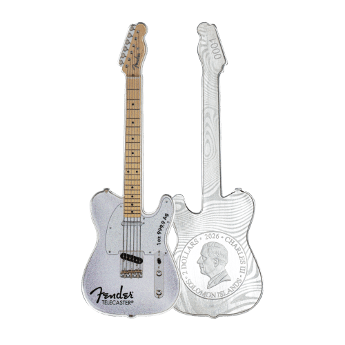 1 oz 2026 75th Anniversary Fender Telecaster Mystery Box Silver Coin | PAMP Suisse