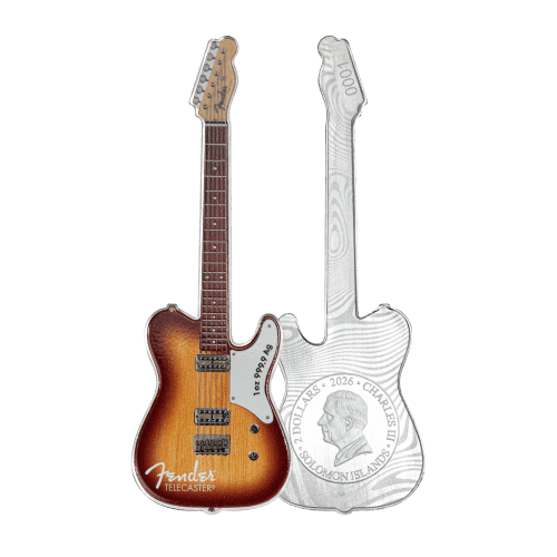 1 oz 2026 75th Anniversary Fender Telecaster Mystery Box Silver Coin | PAMP Suisse