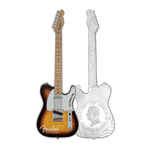 1 oz 2026 75th Anniversary Fender Telecaster Mystery Box Silver Coin | PAMP Suisse