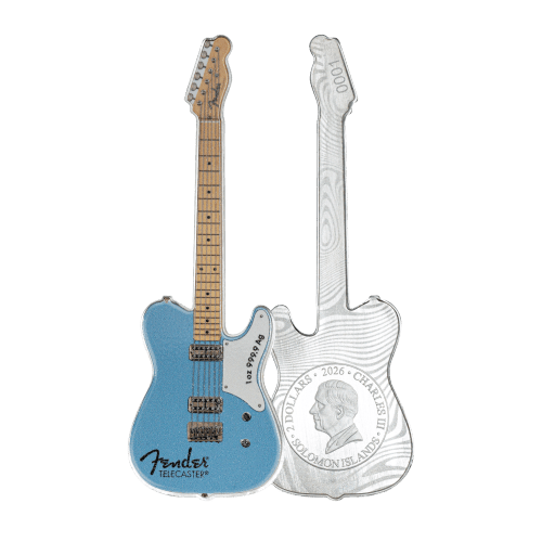 1 oz 2026 75th Anniversary Fender Telecaster Mystery Box Silver Coin | PAMP Suisse