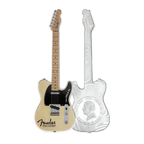1 oz 2026 75th Anniversary Fender Telecaster Mystery Box Silver