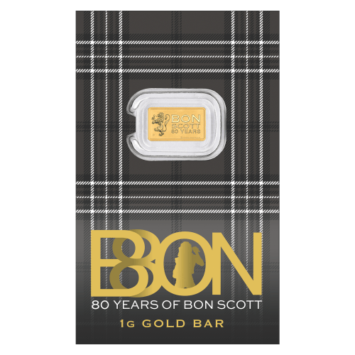 1 gram 2026 Bon Scott 80th Anniversary Gold Bar in Card | Perth Mint