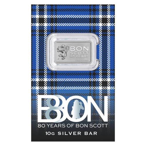 10 gram 2026 Bon Scott 80th Anniversary Silver Bar in Card | Perth Mint