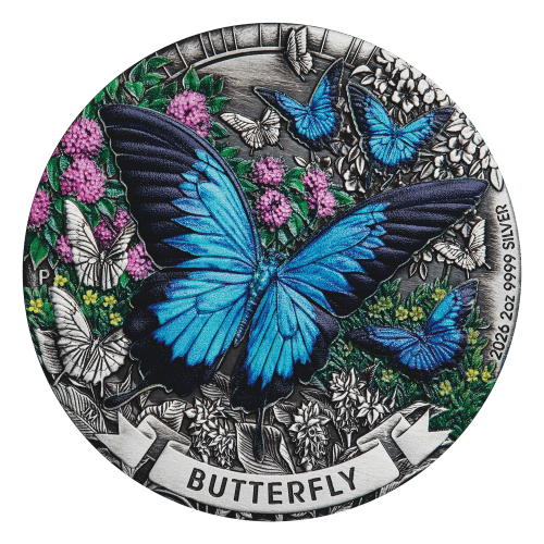 2 oz 2026 Butterfly Colourized Antiqued Silver Coin | Perth Mint