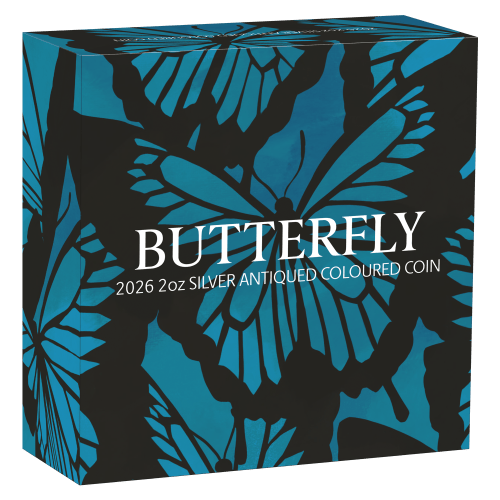 2 oz 2026 Butterfly Colourized Antiqued Silver Coin | Perth Mint