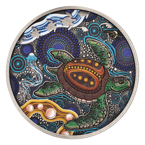 2 oz 2026 Yaunati Turtle Colourized Antiqued Silver Coin | Perth Mint