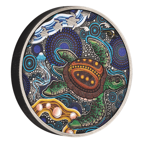 2 oz 2026 Yaunati Turtle Colourized Antiqued Silver Coin | Perth Mint