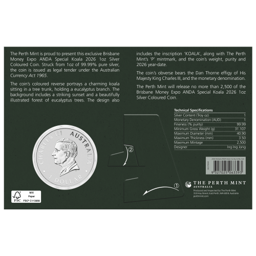 1 oz 2026 Brisbane Money Expo ANDA Special: Australian Koala Colourized Silver Coin in Card | Perth Mint