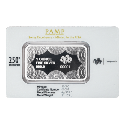 1 oz 250th Anniversary of the United States: Heraldic Bald Eagle Silver Bar | PAMP Suisse
