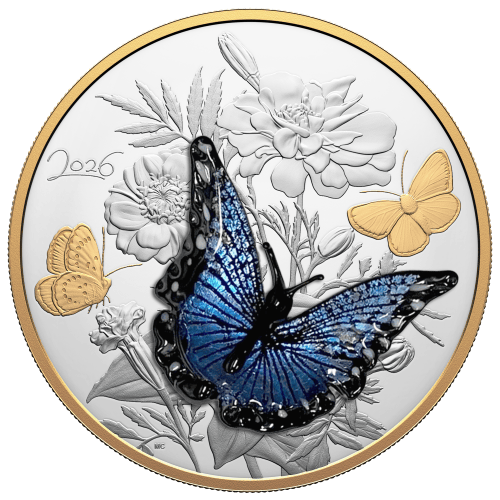 500 gram 2026 Murano Silvery Blue Butterfly Proof Silver Coin | Royal Canadian Mint