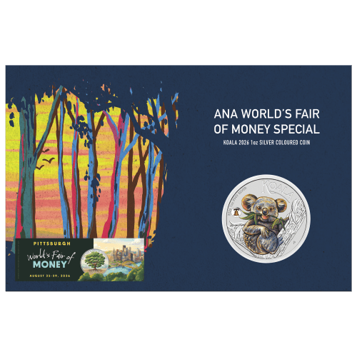 1 oz 2026 ANA Coin Show Special: Australian Koala with Liberty Bell Privy Mark Colourized Silver Coin | Perth Mint