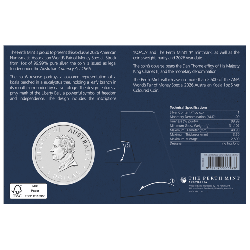 1 oz 2026 ANA Coin Show Special: Australian Koala with Liberty Bell Privy Mark Colourized Silver Coin | Perth Mint
