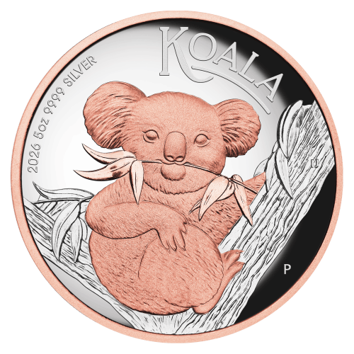5 oz 2026 Australian Koala Rose Gold Plated High Relief Proof Gilded Silver Coin | Perth Mint