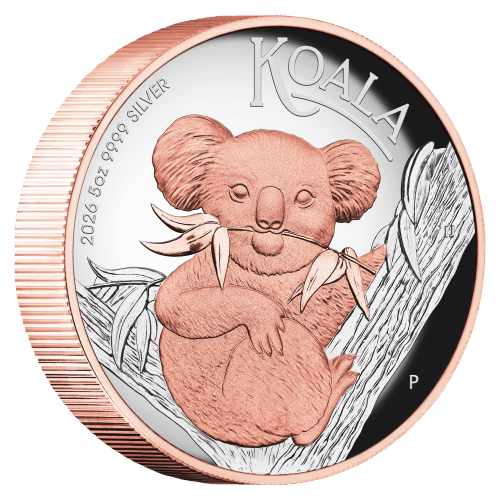 5 oz 2026 Australian Koala Rose Gold Plated High Relief Proof Gilded Silver Coin | Perth Mint