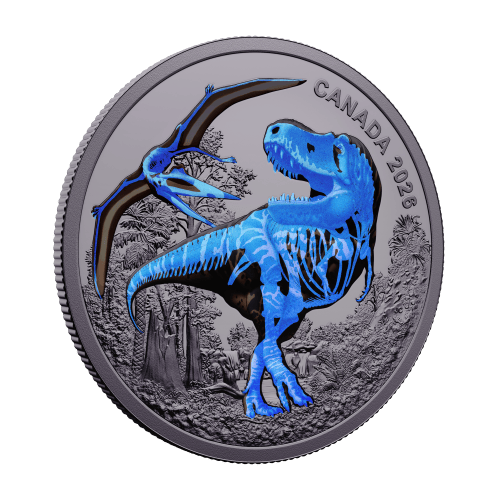 1 oz 2026 Blacklight Technology: T. Rex Colourized Proof Silver Coin | Royal Canadian Mint