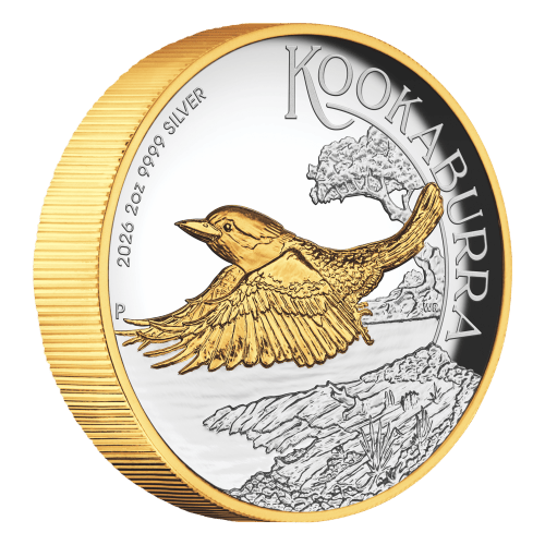 2 oz 2026 Australian Kookaburra High Relief Gilded Proof Silver Coin | Perth Mint