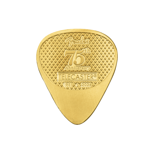 5 gram 2026 75th Anniversary Fender Telecaster Guitar Pick Shaped Gold Coin | PAMP Suisse