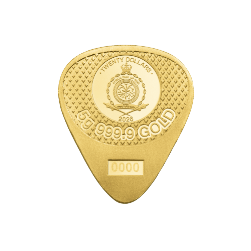 5 gram 2026 75th Anniversary Fender Telecaster Guitar Pick Shaped Gold Coin | PAMP Suisse