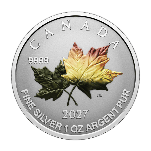 Set of 5 x 2027 Autumn Leaves Colourized Reverse Proof Fractional Silver Coins | Royal Canadian Mint