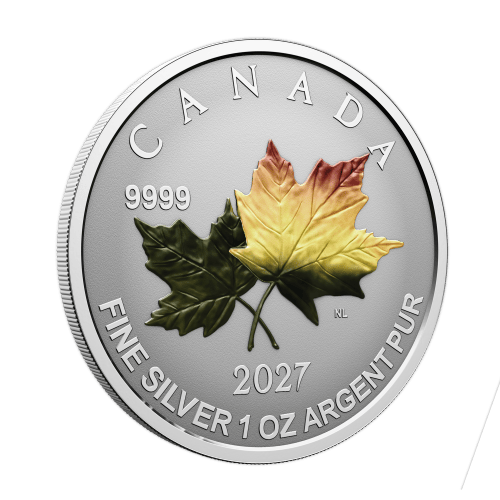 Set of 5 x 2027 Autumn Leaves Colourized Reverse Proof Fractional Silver Coins | Royal Canadian Mint