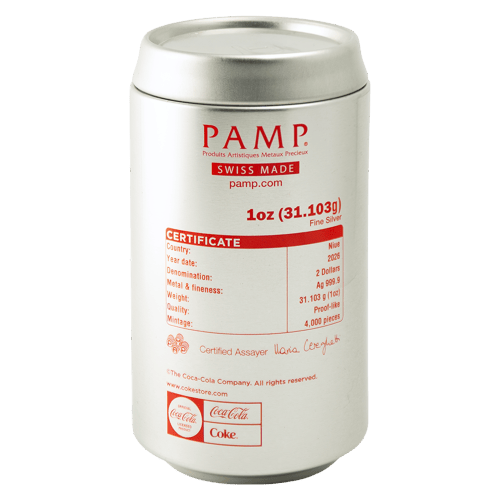 1 oz 2026 Diet Coke Can Shaped Colourized Proof Silver Coin | PAMP Suisse