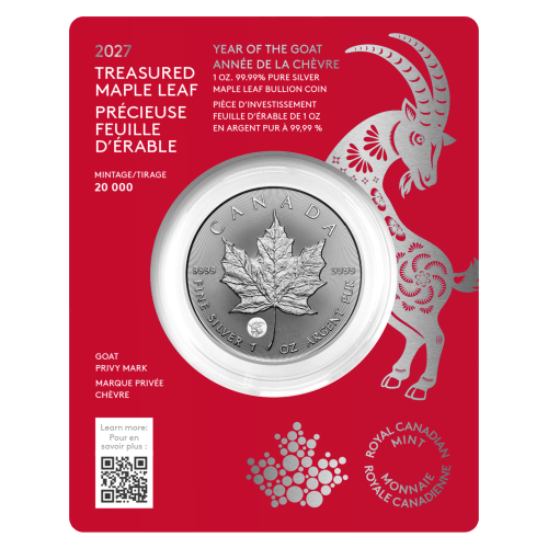 1 oz 2027 Treasured Maple Leaf: Lunar Year of the Goat Privy Mark Silver Coin | Royal Canadian Mint