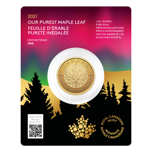 1 oz 2027 Our Purest Maple Leaf 99999 Fine Reverse Proof Gold Coin | Royal Canadian Mint