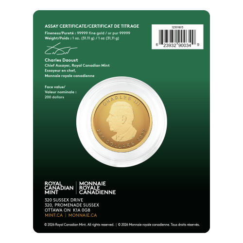 1 oz 2027 Our Purest Maple Leaf 99999 Fine Reverse Proof Gold Coin | Royal Canadian Mint