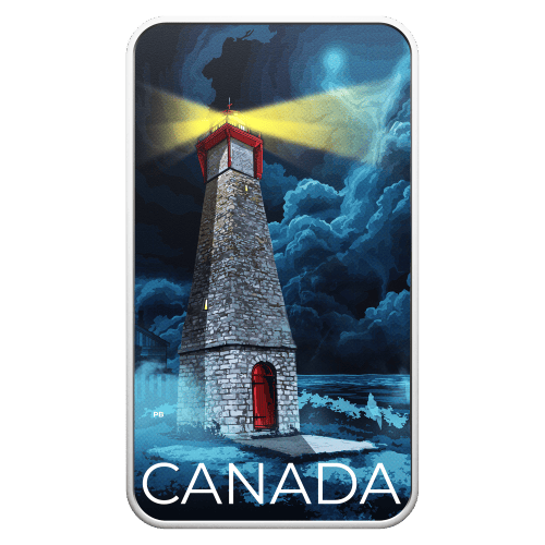 1 oz 2026 Haunted Canada: Gibraltar Point Lighthouse Black Light Technology Colourized Rectangular Proof Silver Coin | Royal Canadian Mint