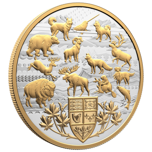 5 oz 2026 Heraldic Landscape: Animals of Canada Gold Plated Proof Silver Coin | Royal Canadian Mint