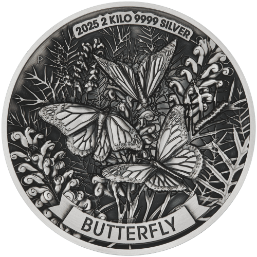 2 kilo 2025 Butterfly High Relief Antiqued Silver Coin | Perth Mint