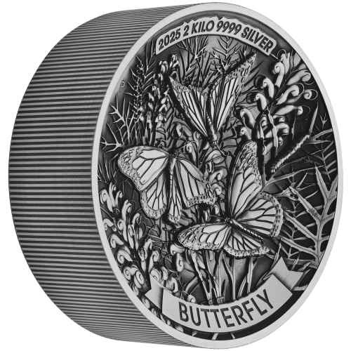 2 kilo 2025 Butterfly High Relief Antiqued Silver Coin | Perth Mint