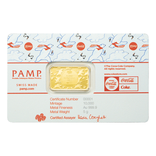 5 gram Coca-Cola Polar Bear Gold Bar | PAMP Suisse