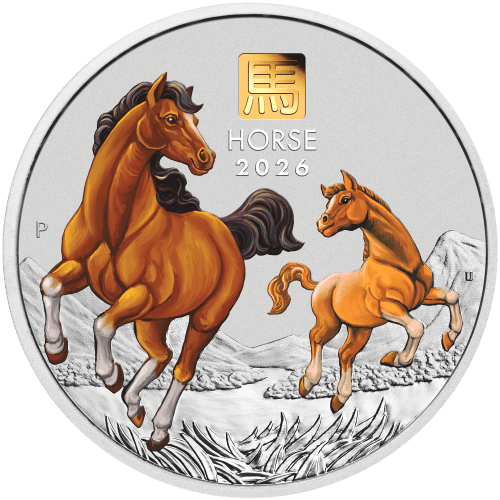 1 kilo 2026 Lunar Year of the Horse with Gold Privy Mark Colourized Silver Coin | Perth Mint