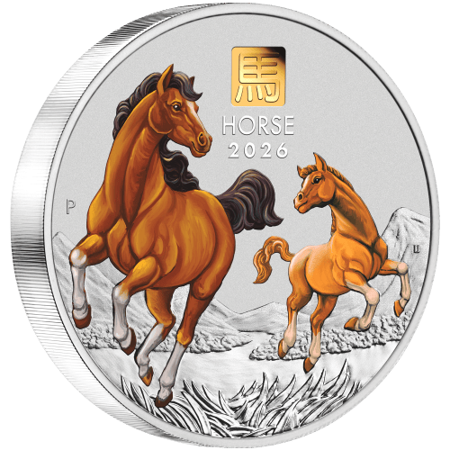 1 kilo 2026 Lunar Year of the Horse with Gold Privy Mark Colourized Silver Coin | Perth Mint