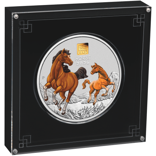 1 kilo 2026 Lunar Year of the Horse with Gold Privy Mark Colourized Silver Coin | Perth Mint