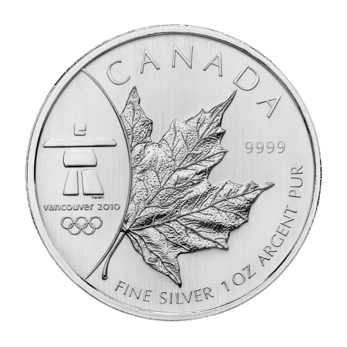 Pièce 1 once d'argent Feuille d'érable canadienne Marque d'atelier Olympiques 2008