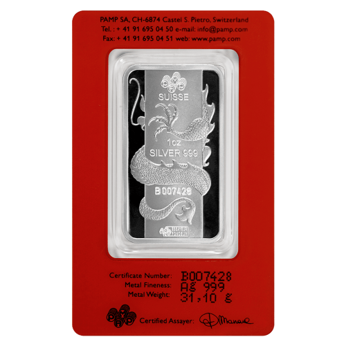 1 oz 2012 PAMP Suisse Year of the Dragon Silver Bar