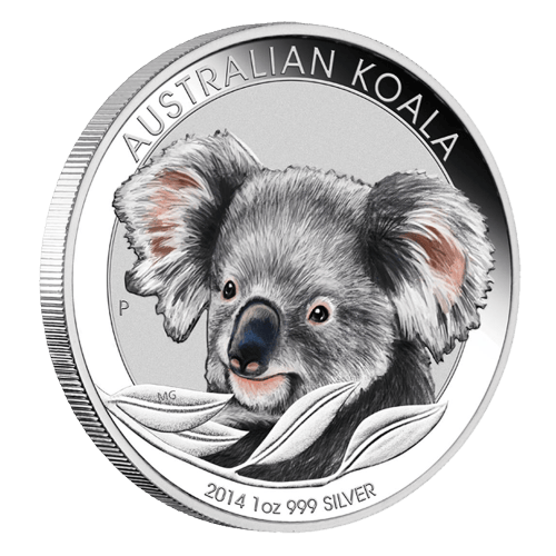 Pièce 1 once d'argent coloré Koala australien 2014 dans une carte | Monnaie de Perth