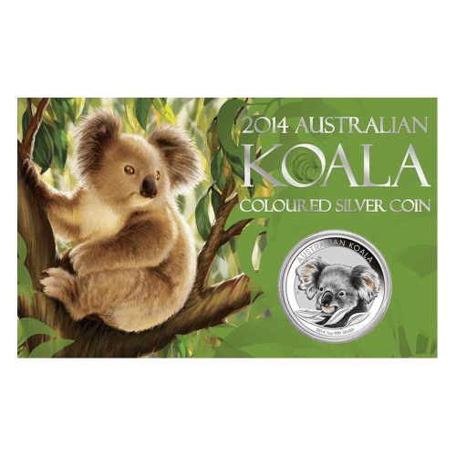 Pièce 1 once d'argent coloré Koala australien 2014 dans une carte | Monnaie de Perth
