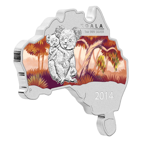 Pièce 1 once d'argent En forme de carte d'Australie Koala 2014 | Monnaie de Perth