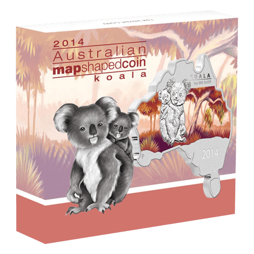 Pièce 1 once d'argent En forme de carte d'Australie Koala 2014 | Monnaie de Perth