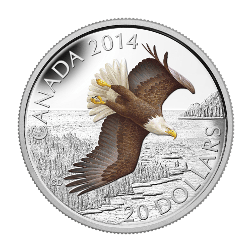 1 oz 2014 Soaring Bald Eagle Coloured Silver Coin