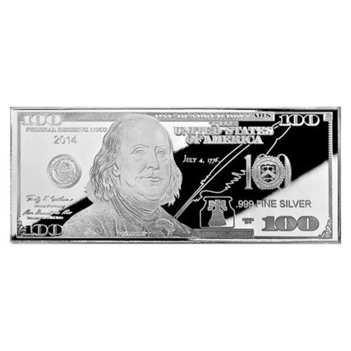1 oz 2014 $100 Franklin Silver Proof Bar