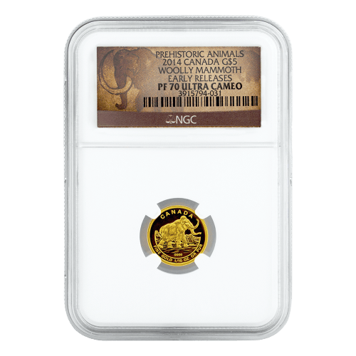 Pièce 1/10 once d'or Mammouth laineux 2014 NGC PF-70 (ER)