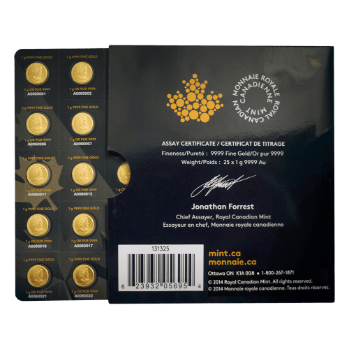 25 gram (25 x 1 g) 2014 MapleGram25 Sheet of Gold Coins | Royal Canadian Mint