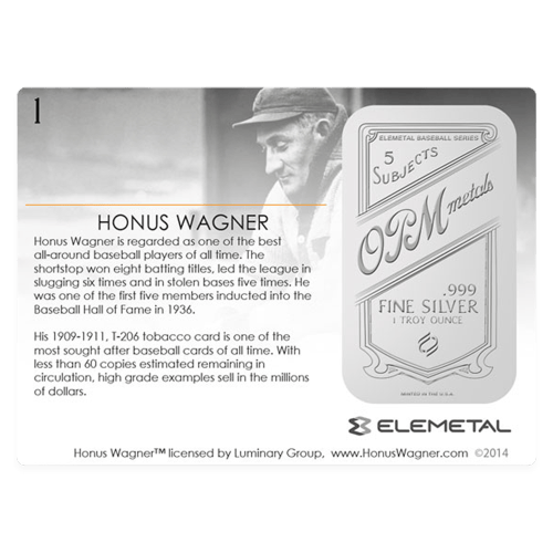 1 oz Honus Wagner T-206 Baseball Greats Series Silver Bar | Elemetal Mint