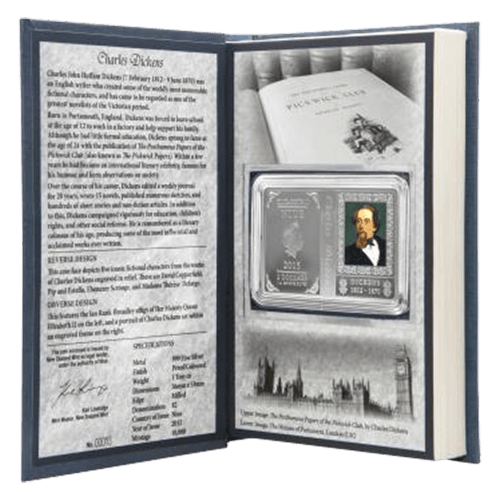 Pièce 1 once d'argent épreuve numismatique Charles Dickens 2015